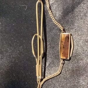 Vintage amber tie clip & chain .